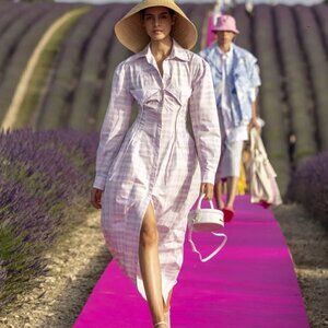 Jacquemus La Robe Valensole Cotton Purple Checked Shirt Resortwear Dress NWT XS